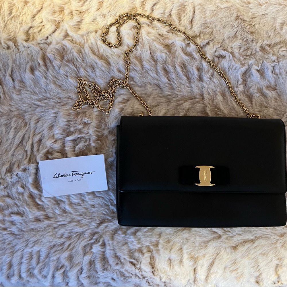 Salvatore Ferragamo Black Crossbody Bag with Gold Chain